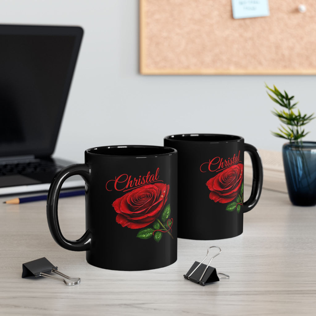 Christal – A Name That Stands Strong | Signature Rose Black Mug – Elegant Personalized Gift