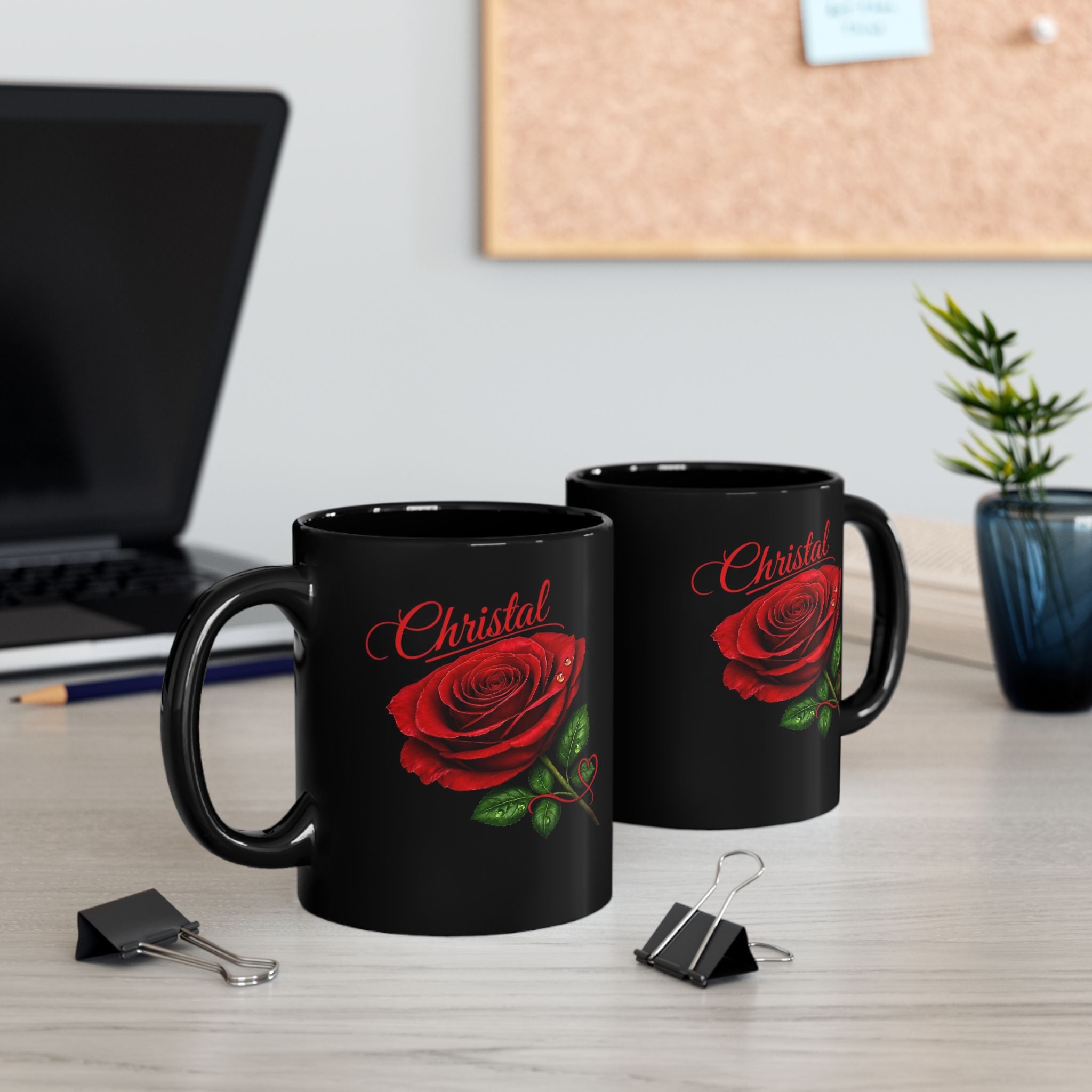 Christal – A Name That Stands Strong | Signature Rose Black Mug – Elegant Personalized Gift