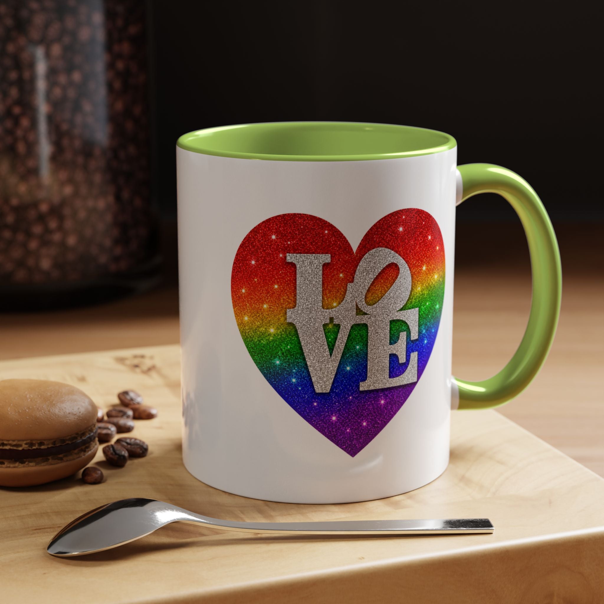 Rainbow LOVE Jewel Heart White Coffee Mug – Luxury Glitter Heart Mug | Premium Sparkling Rainbow LOVE Design
