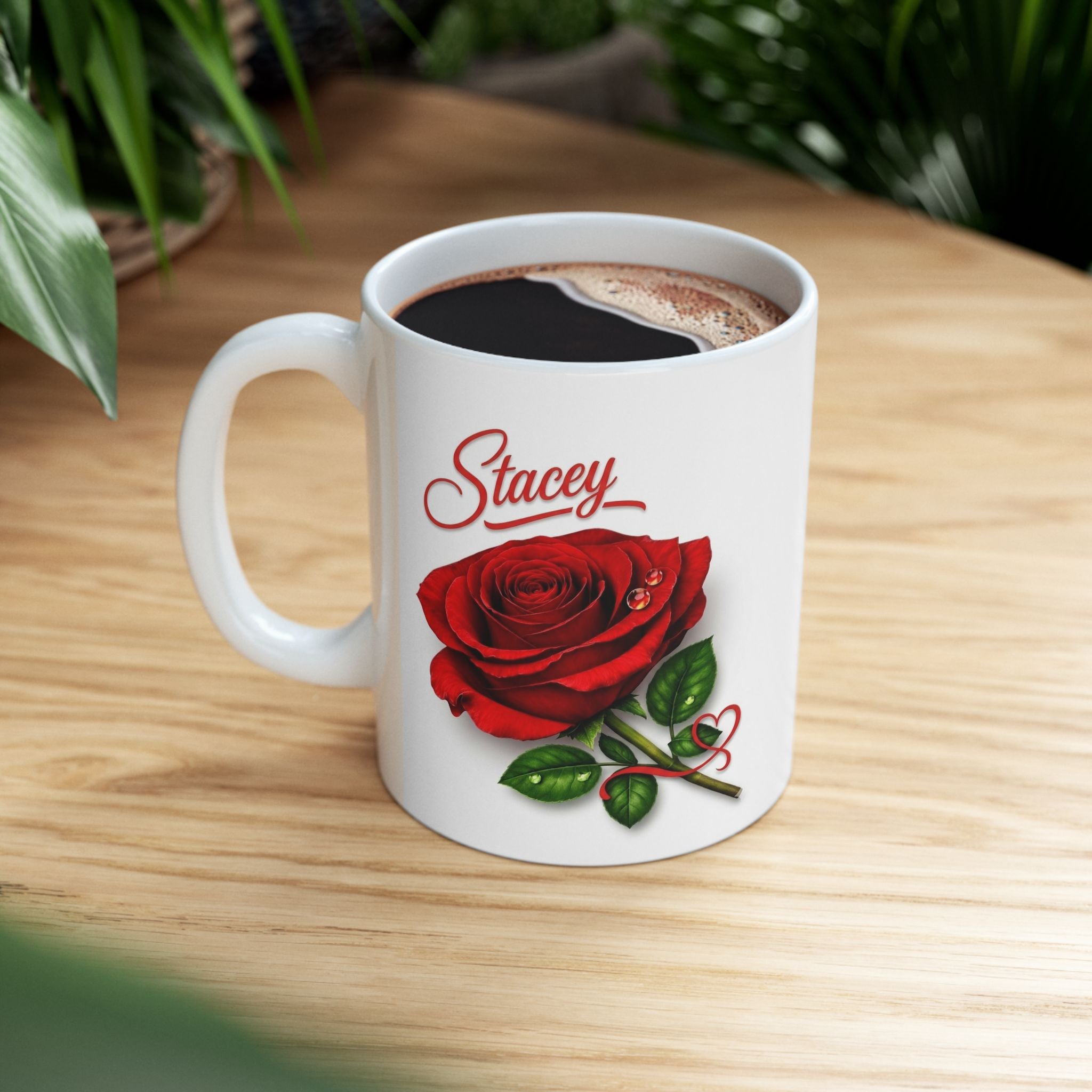 Stacey – A Name That Stands With Confidence | Signature Rose White Mug – Elegant Personalized Gift