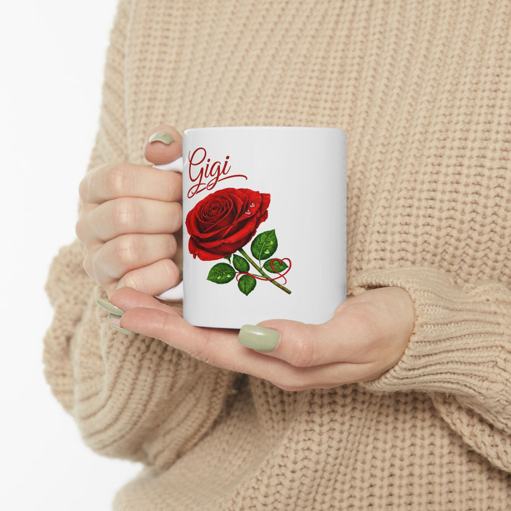 The Gigi – Signature Rose White Mug carries a soft, refined presence that feels warm, familiar, and deeply personal