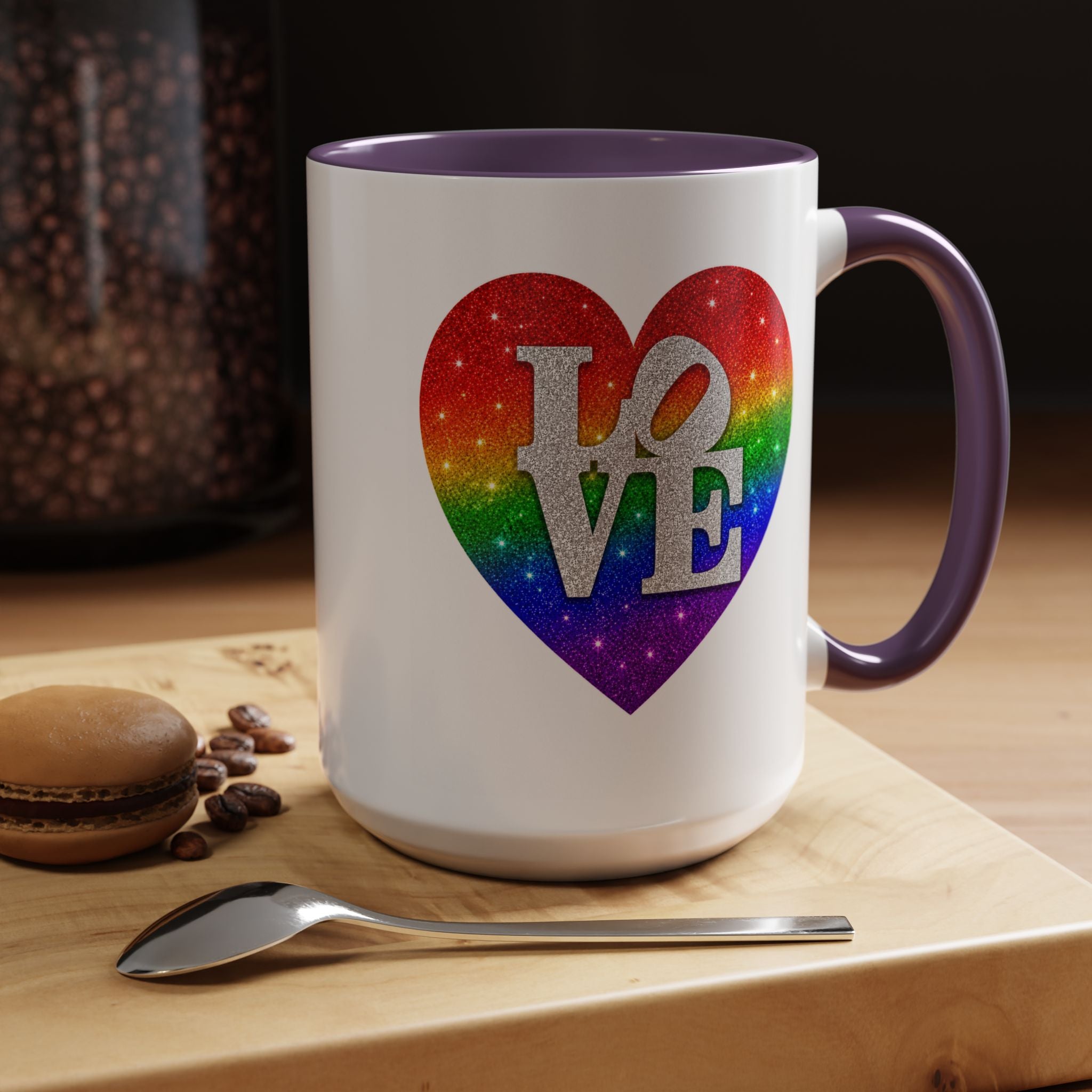 Rainbow LOVE Jewel Heart White Coffee Mug – Luxury Glitter Heart Mug | Premium Sparkling Rainbow LOVE Design