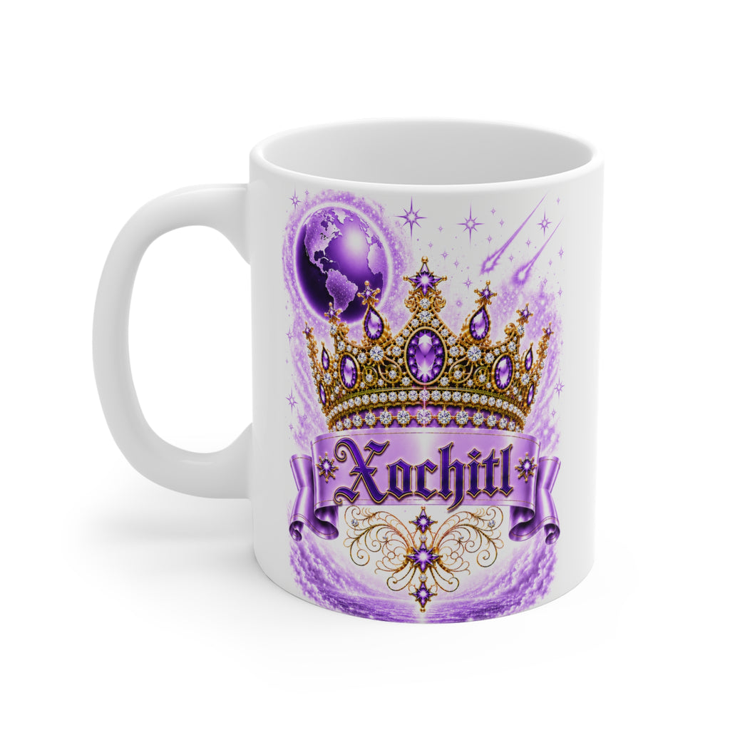 The Purple Crown of Destiny™ | Xochitl Personalized Royal Crown Mug | Luxury Celestial Fantasy Coffee Mug | Premium White Ceramic Mug | The Fugly Mugly™