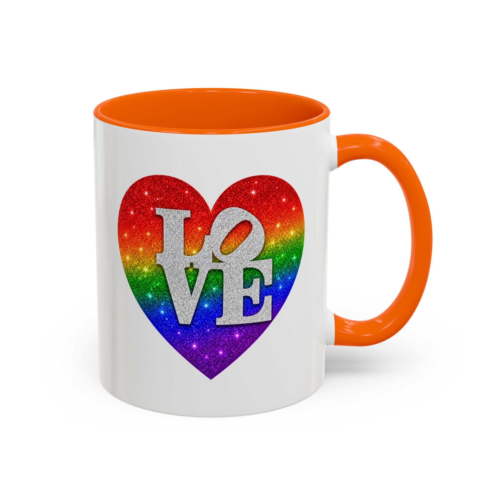 Rainbow LOVE Jewel Heart White Coffee Mug – Luxury Glitter Heart Mug | Premium Sparkling Rainbow LOVE Design