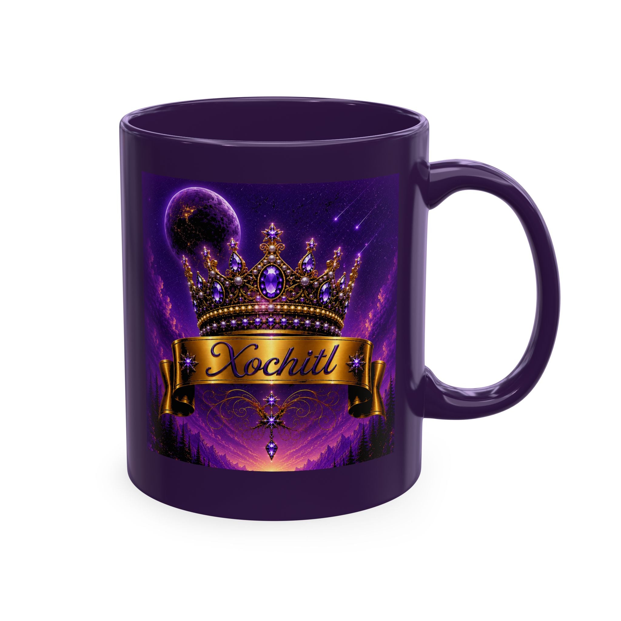 Xochitl – The Purple Crown of Destiny™ | Personalized Royal Crown Luxury Mug | Premium Purple Ceramic Coffee Mug | Custom Name Gift for Her | Elegant Fantasy Keepsake