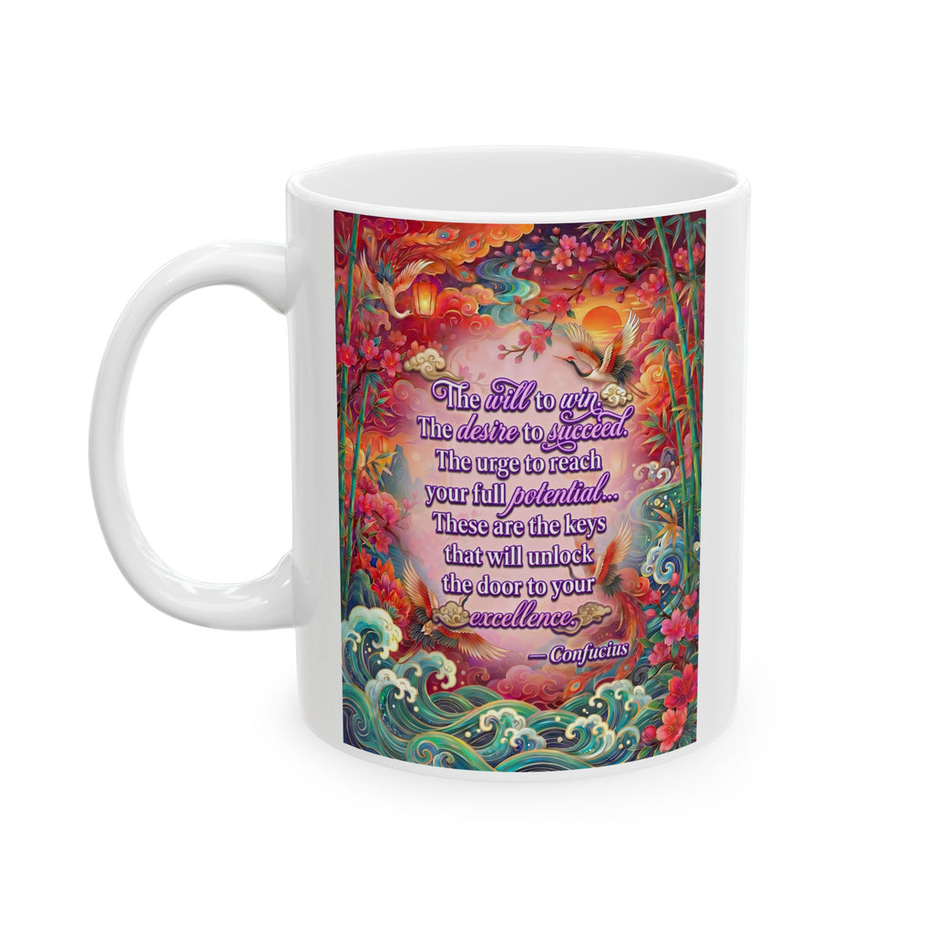 The Keys to Excellence – Confucius Wisdom White Mug | Luxury Philosophy Coffee Mug
