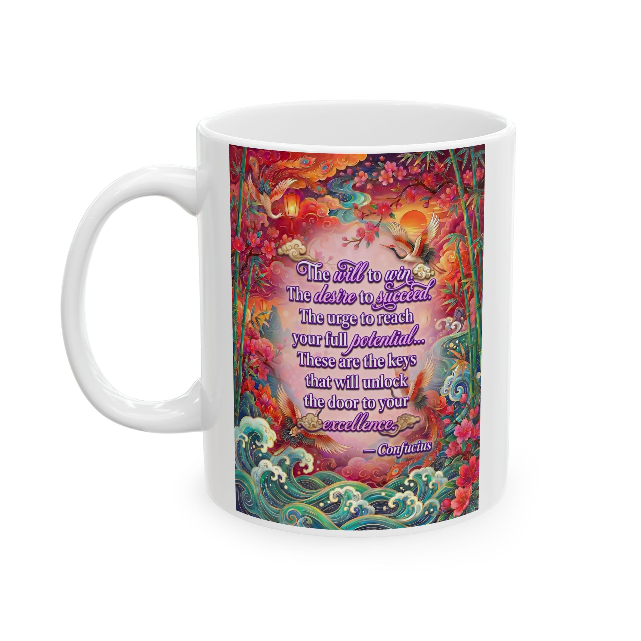 The Keys to Excellence – Confucius Wisdom White Mug | Luxury Philosophy Coffee Mug