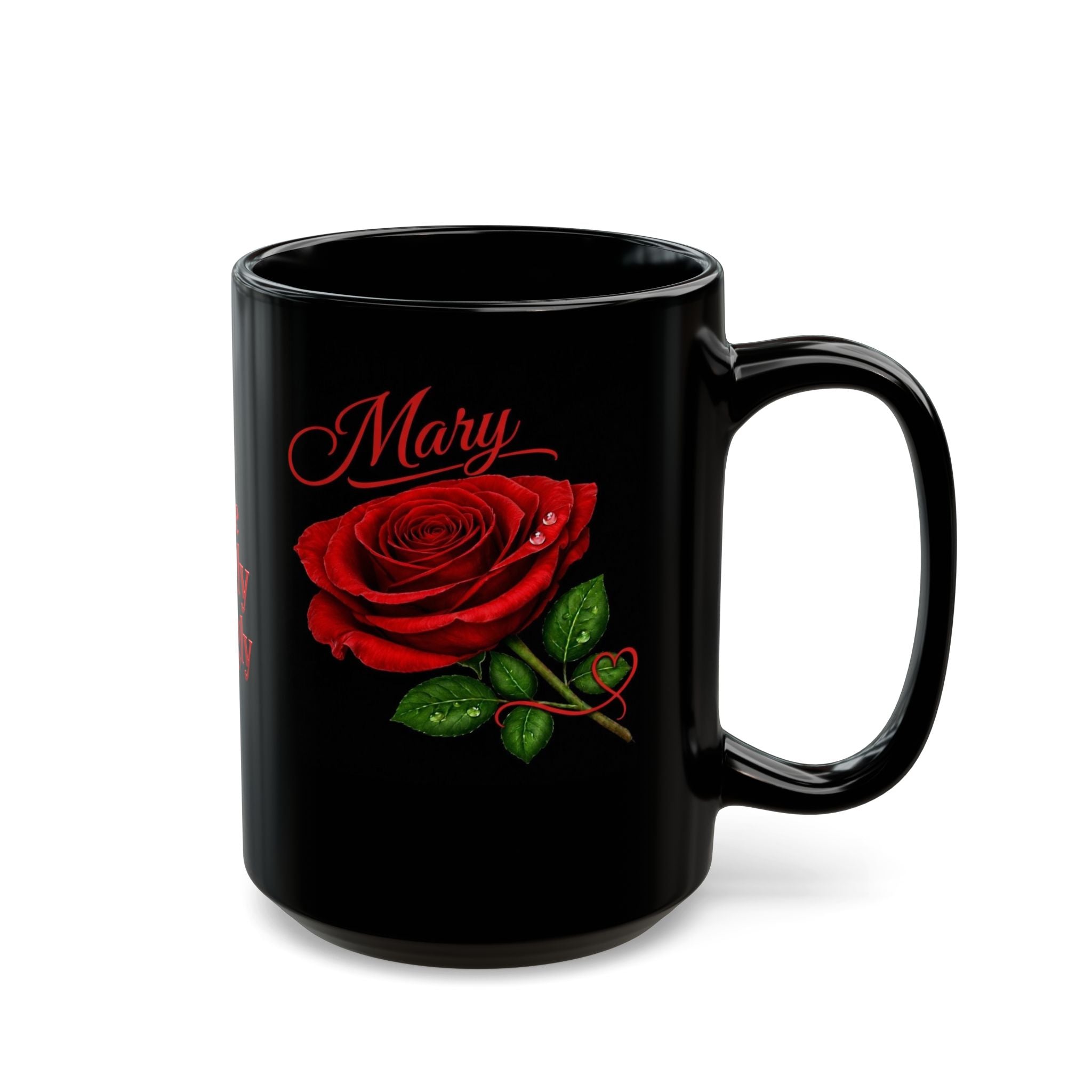 Mary Signature Rose Black Mug – Personalized Luxury Gift for Mom, Mother’s Day Elegant Keepsake